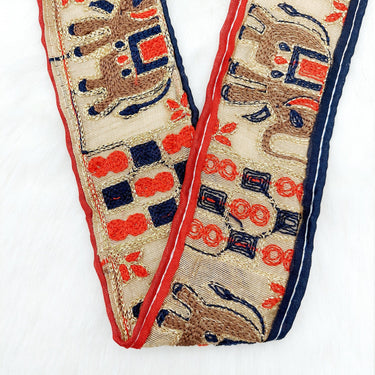 Beige Shimmer Gold Art Silk Fabric Trim with Elephant Embroidery, Lace Trim, Indian Lace Trim